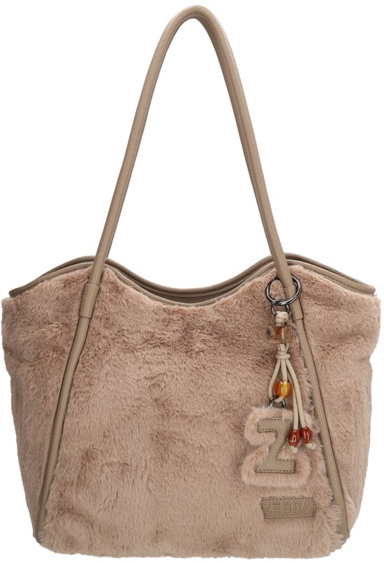 Lichtbruine zachte teddy shopper tas met hengsels en een bag charm.