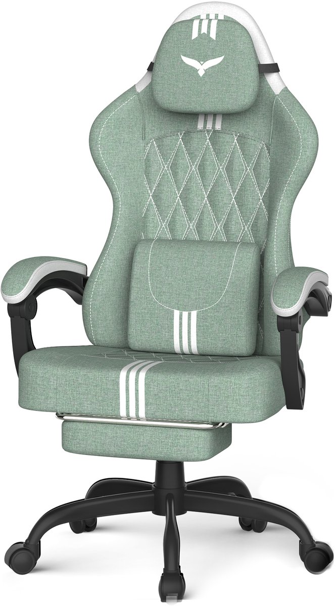Arvioo Gaming Stoel LW610 - Voetensteun - Massage lendenkussen - Verstelbaar - Groen-Wit