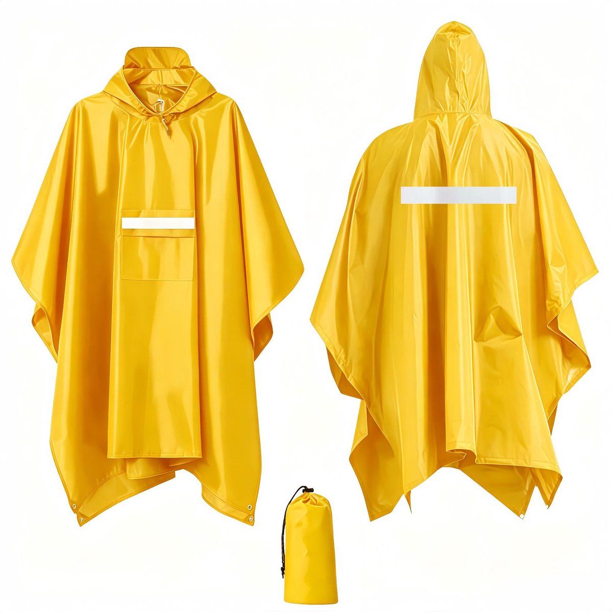 Waterdichte Kapuchon Regenponcho voor Volwassenen - Lichtgewicht Herbruikbare Regenjas - Draagbaar & Opvouwbaar - voor Wandelen, Kamperen, Reizen - Reflecterend - Geel - 1 Stuk