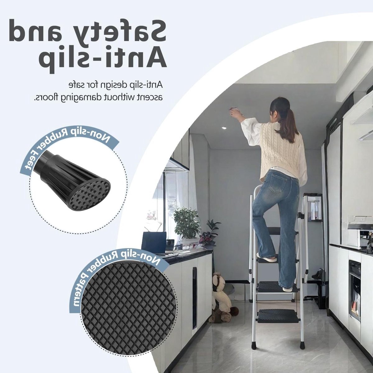 Vouwladder 4 treden - Opvouwbare trap - Veilig werken - Extra plat opvouwbaar - 66 cm diep - Wit