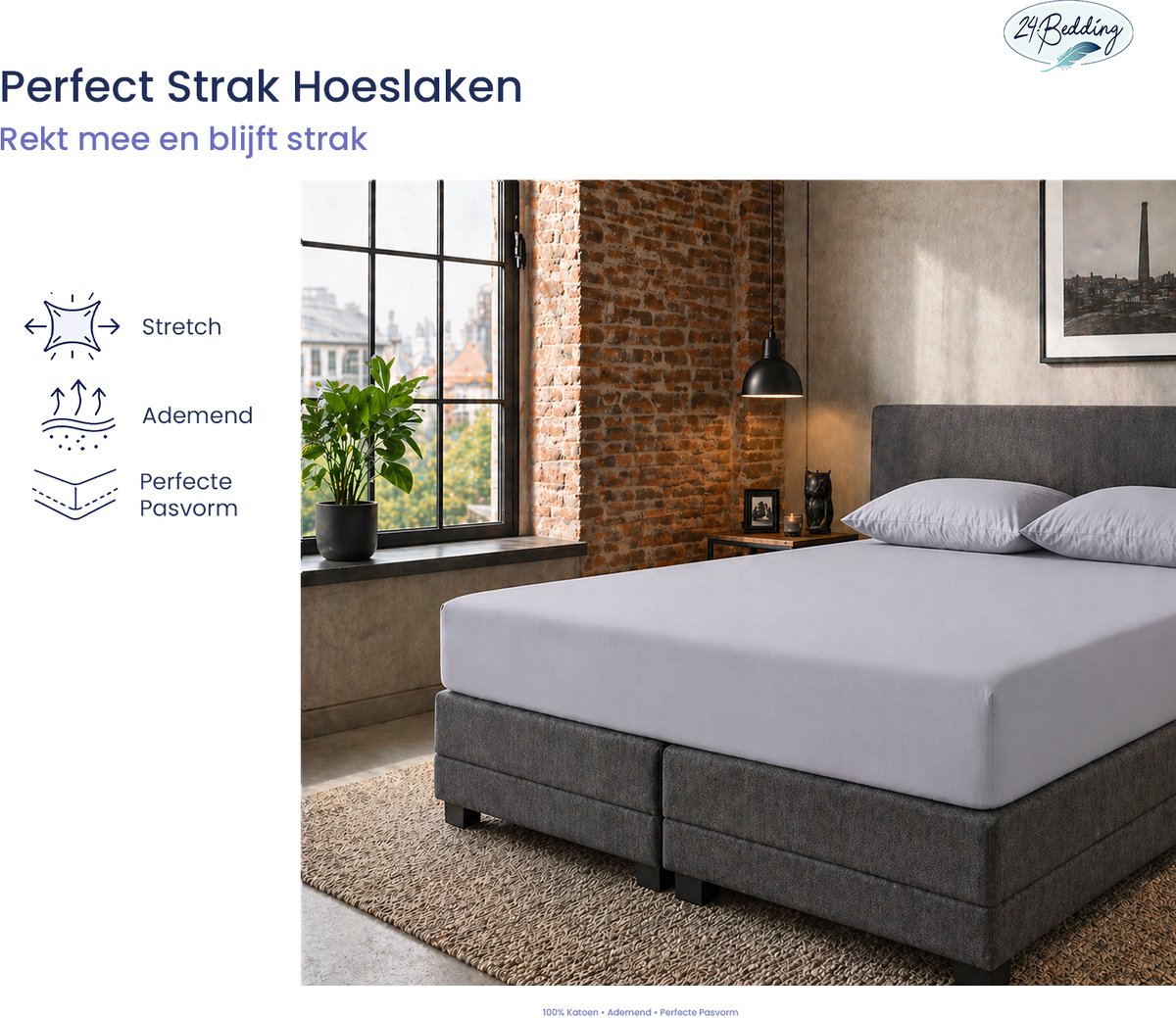 24-Bedding Duopak Jersey Hoeslaken - 90x220 cm - zilver Grijs - Elastaan – Extra Zacht – 30 cm – 2 stuks