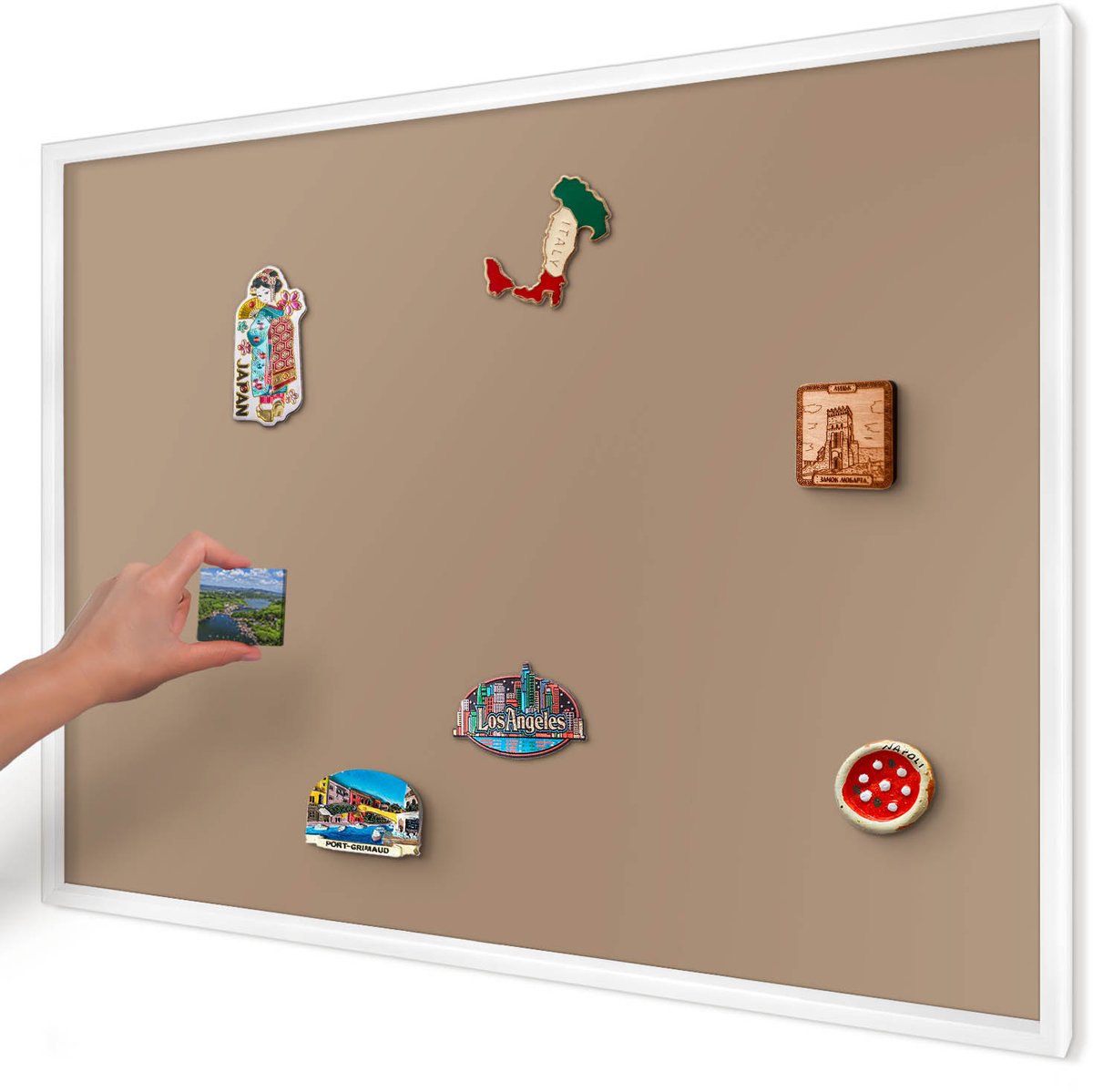 Artprintcave Bruin Magneetbord mit Witte Lijst - 100x70 cm - Warm Lichtbruin Magnetisch Bord - Minimalist Memobord Keuken - Achtergronden En Patronen