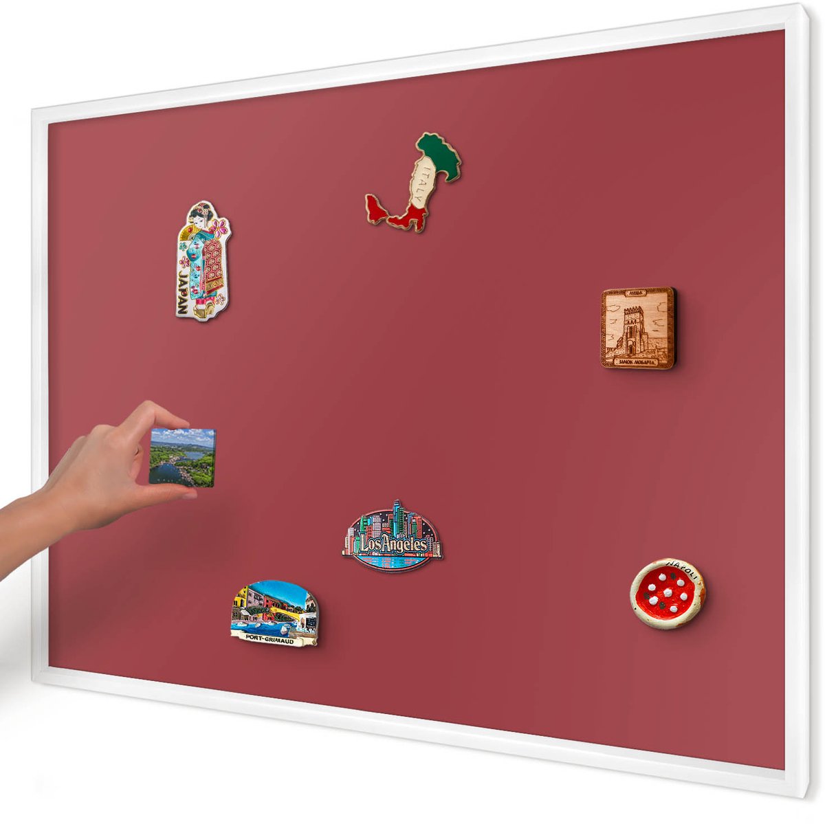 Artprintcave Bordeaux Magneetbord mit Witte Lijst - 100x70 cm - Bordeauxrode Kleur Wandbord Magnetisch - Minimalist Magneet Bord mit Frame - Achtergronden En Patronen