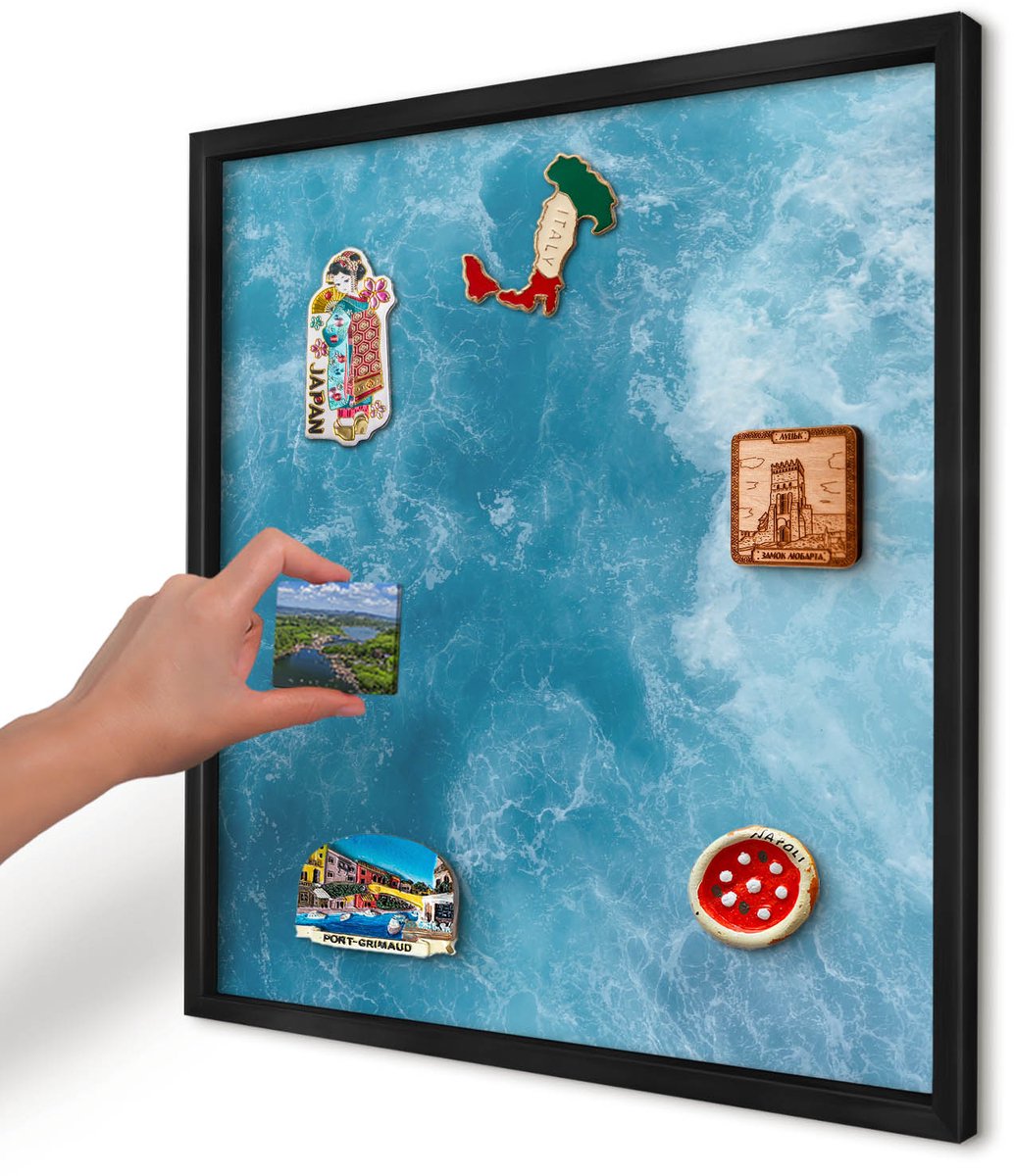 Artprintcave Blauw Magneetbord mit Zwart Frame - 50x50 cm - Oceaangolven Memobord Keuken - Abstract Magneet Bord mit Frame - Natuur