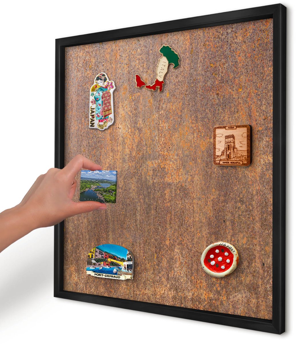 Artprintcave Bruin Magneetbord mit Zwart Frame - 50x50 cm - Roestige Elegantie Magneetbord Voor Foto's - Industrieel/Loft Magnetisch Bord Voor Magneten - Texturen
