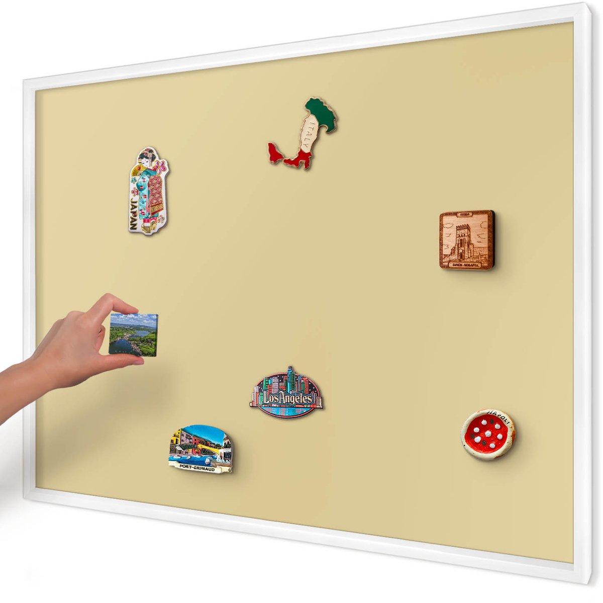 Artprintcave Beige Magneetbord mit Witte Lijst - 100x70 cm - Beige-Geel Magnetisch Bord - Minimalist Magneet Bord mit Frame - Achtergronden En Patronen
