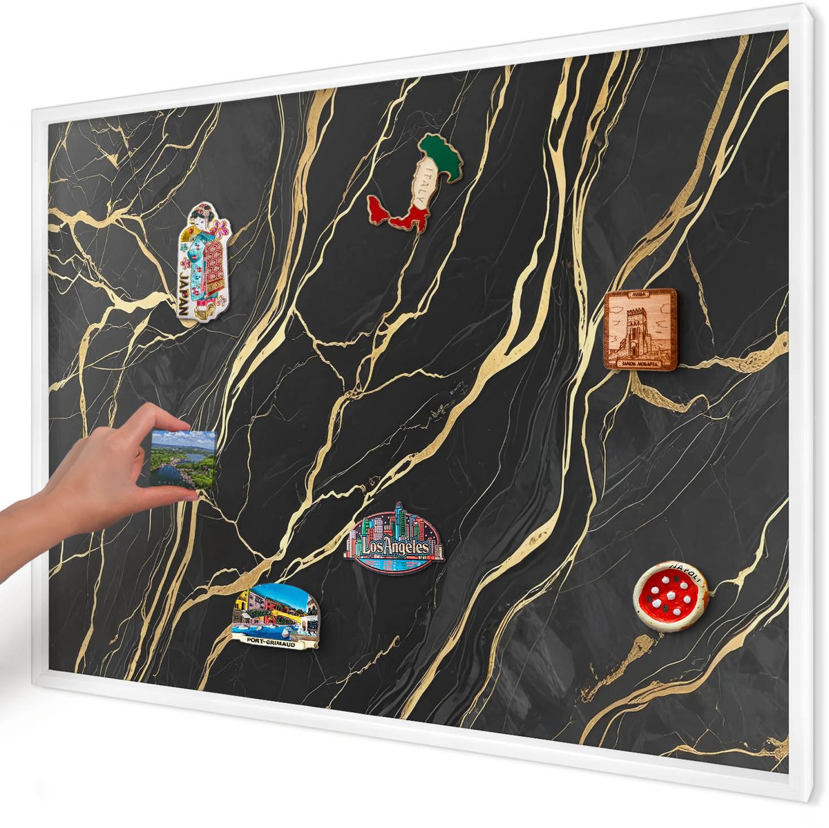 Artprintcave Zwart Magneetbord mit Witte Lijst - 100x70 cm - Luxueuze Golven Notitiebord - Abstract Memobord Keuken - Abstractie