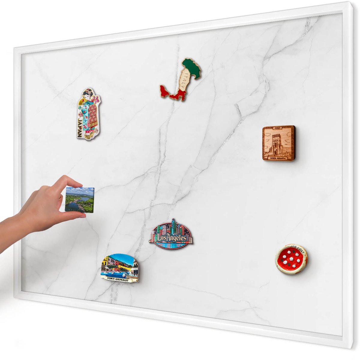 Artprintcave Wit Magneetbord mit Witte Lijst - 100x70 cm - Marmerpatroon Notitiebord - Minimalist Magneetbord Voor Foto's - Texturen