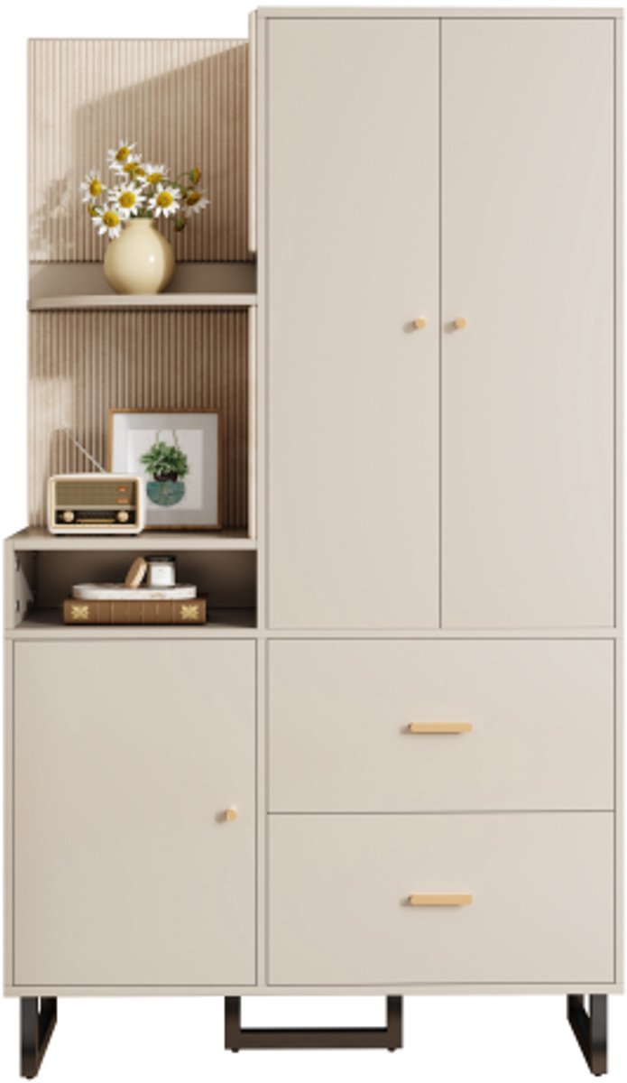 COLAMY Garderobekast - Halmeubel - Kledingkast - Opbergkast - Schoenenkast - Zachte Panelen - Open Rekken - 110x186x38 cm