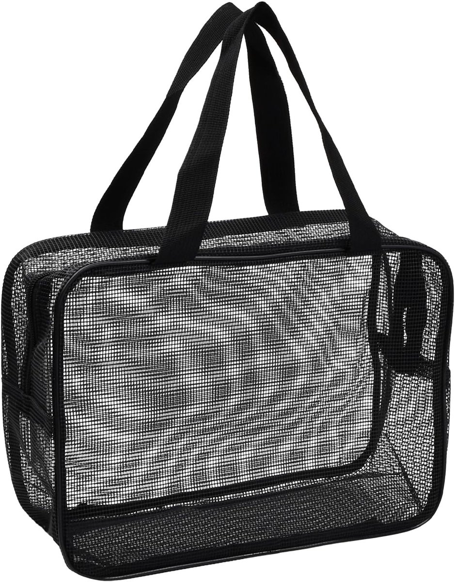SnelShoppen - Grote Mesh Douchetas met Rits, Vouwbare Draagtas voor Strand, Zwemmen, Kamperen, Speelgoedopslag (Zwart)