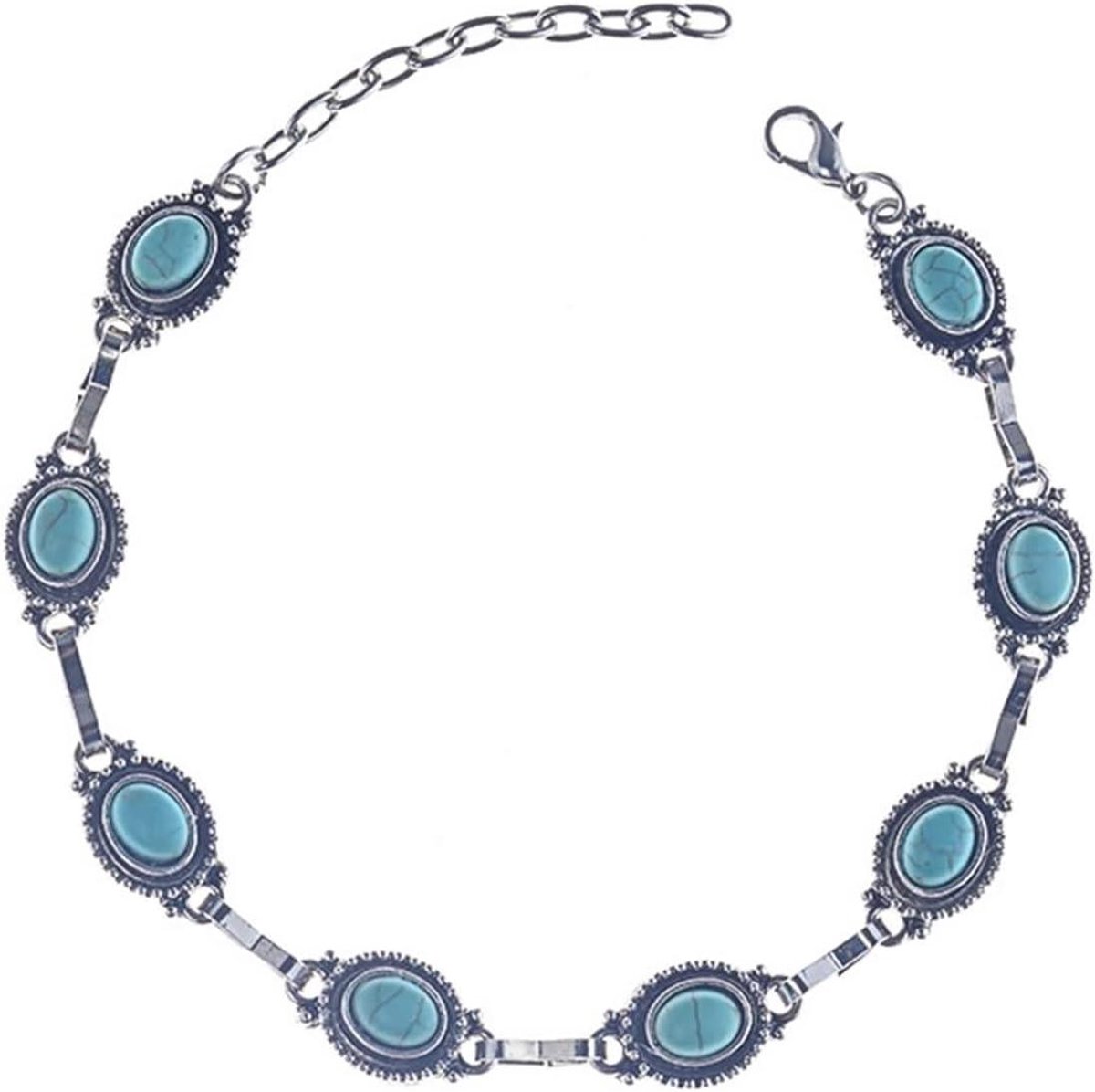 Enkelbandje Zilver - Voet Sieraden - Dagelijks Gebruik - Glad Oppervlak - 28 cm - Turquoise