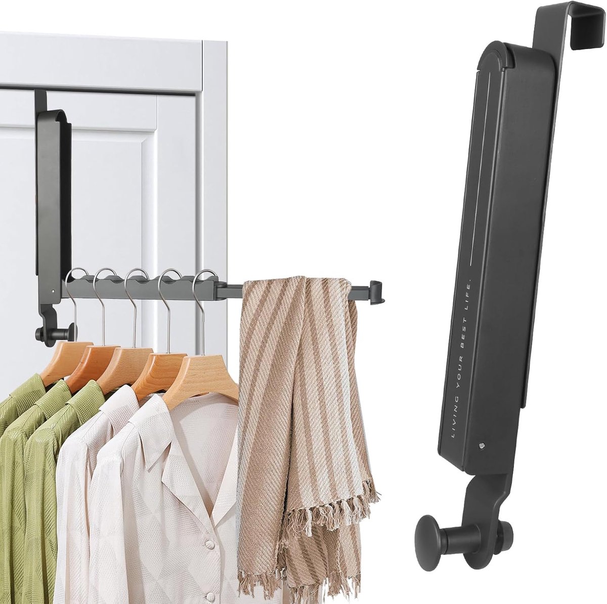 SnelShoppen - Vouwbare Deurkledinghaken voor Ophangen, Uittrekbare Kledinghaken, Geen Boren, Vouwhaken, Deurhaken, Kledingorganizer voor Deur, Binnen,