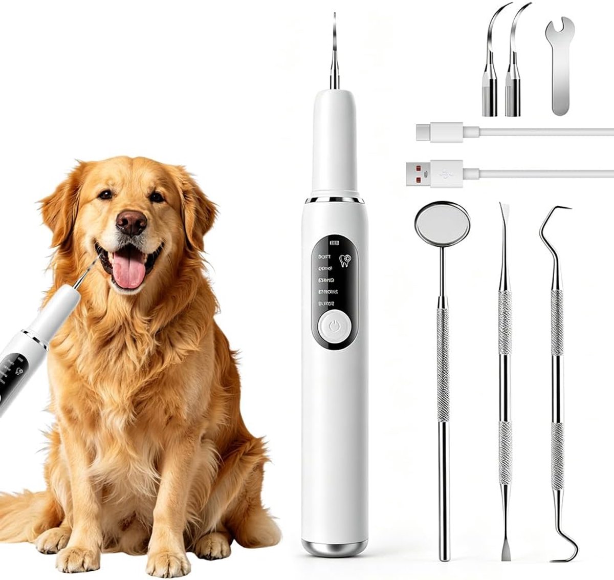 SnelShoppen - Ipx6 Ultrasone Tandreiniger voor Honden, Professionele Tandverzorging, Efficiënte Tandsteenverwijdering, Hoogfrequente Vibratietechnolog
