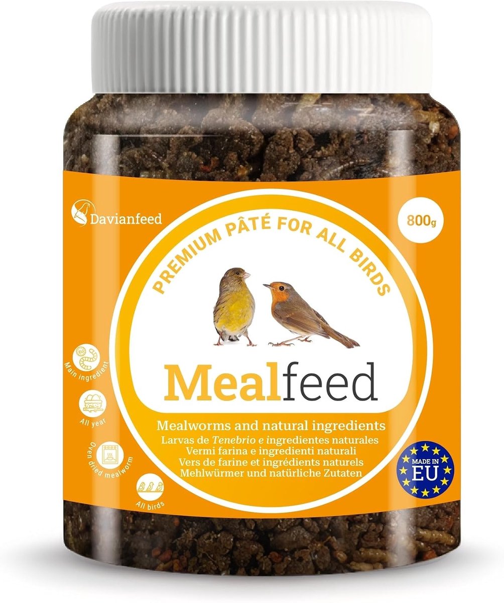 SnelShoppen - Mealfeed Tenebrius Larva Kweekpasta 800g - Eiwitrijk Voedsel voor Vogels - Ondersteunt Vogelkweek Multispecies - Rijk aan Omega 3 en 6 -