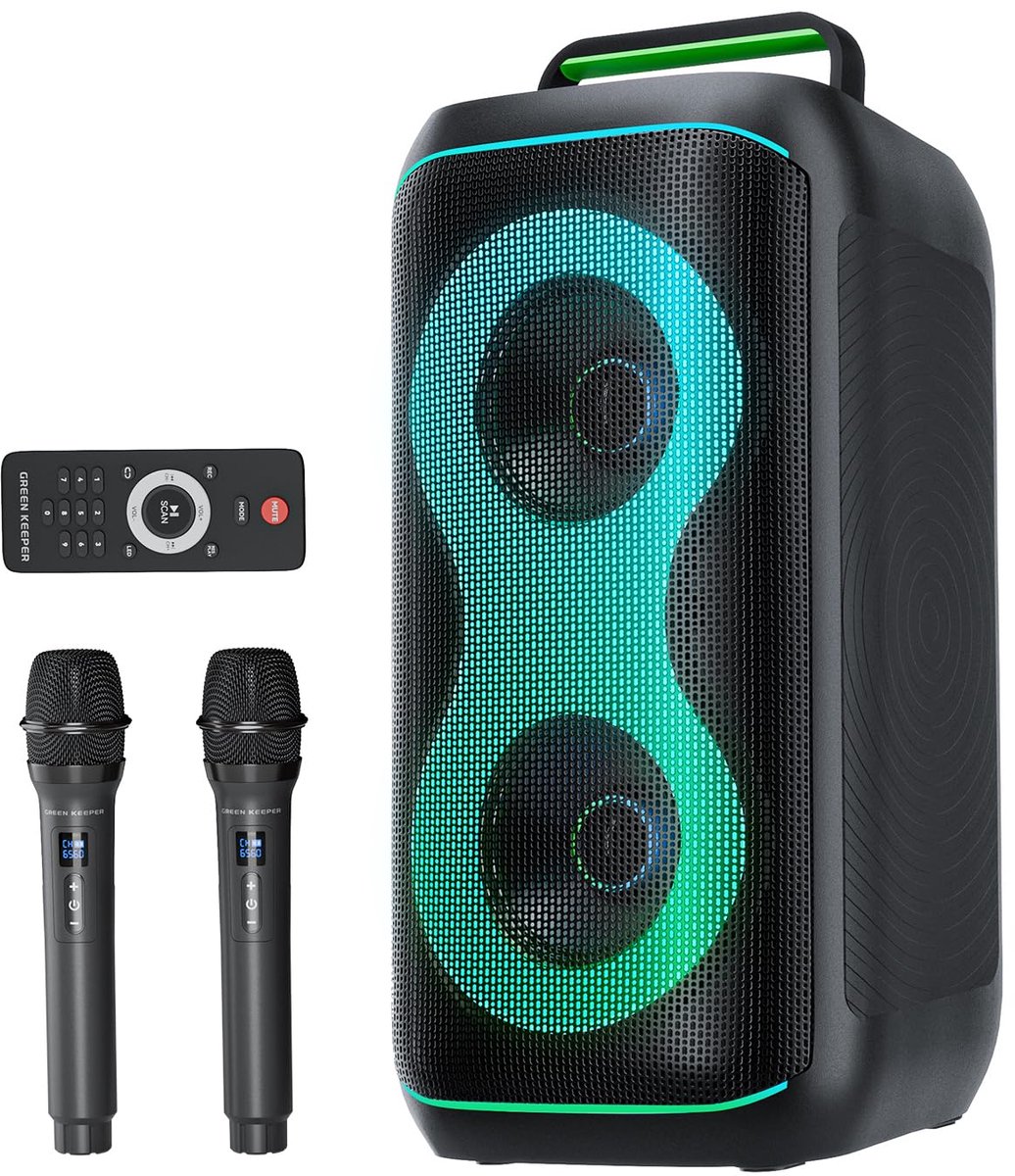 SnelShoppen - Karaoke Machine voor Volwassenen met 2 Draadloze UHF Microfoons, 400W Piekkracht, Dual 6.5" Subwoofers, Draagbare Bluetooth Partyluidspr