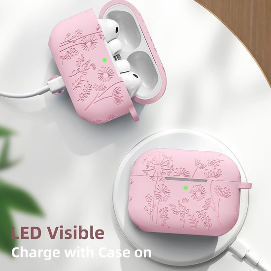Easuny Voor AirPods Pro 3 Hoesje 2025 - Bloemen Gravure Siliconen Beschermhoes Compatibel met Apple AirPods Pro 3e Generatie - Stootbestendige Hoes met Karabijnhaak & Reinigingsset - Roze — afbeelding 3