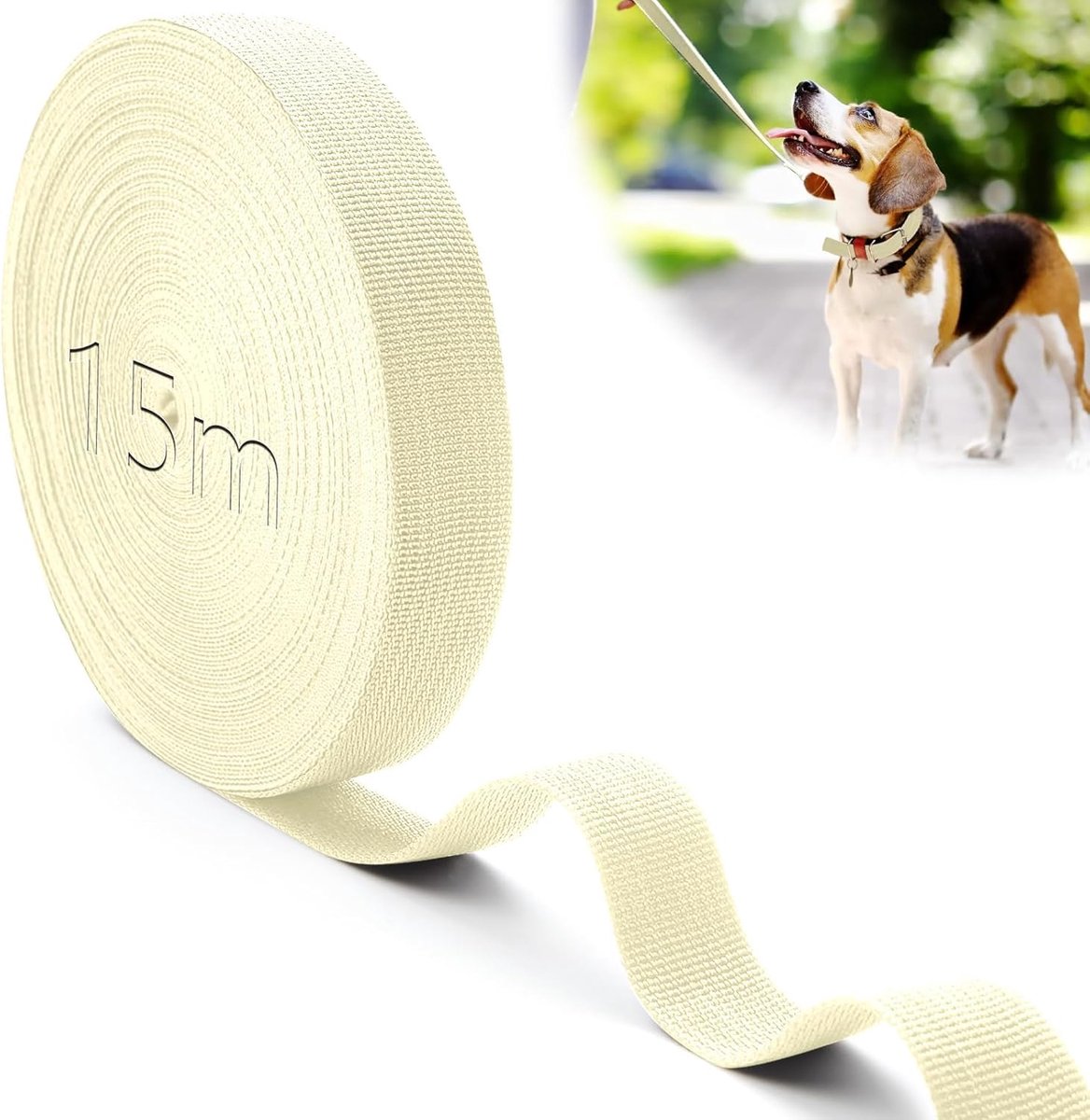 15M Polypropyleen riem, 25 mm, crème, katoen, tasband, waterbestendig, nylon band voor snijden, naaien, doe-het-zelf hondenriem, bagageriemen, rugzak, handtassen