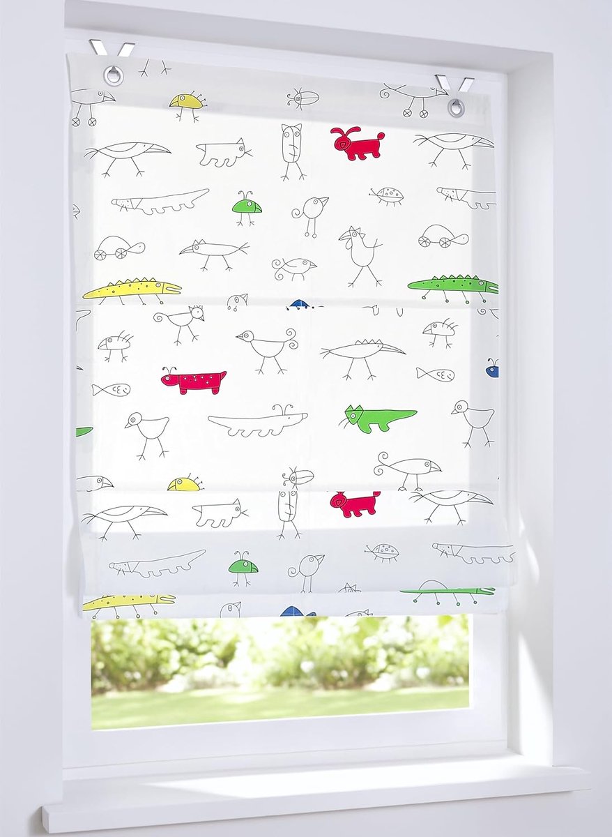 Rolgordijn met ogen, vrolijk hoogtepunt voor de kinderkamer met kleurrijke diermotieven in de afmetingen 80 x 130 cm