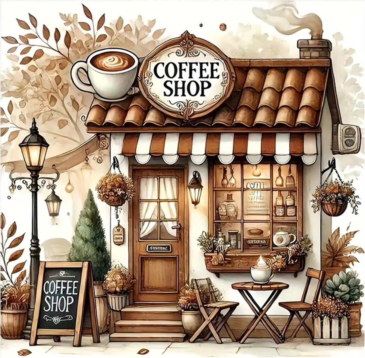 30 x 30 cm Diamond Painting volwassenen café cartoon, diamant schilderij foto's koffie keuken mozaïek borduurwerk kruissteek kunst cadeau, wanddecoratie voor slaapkamer woonkamer