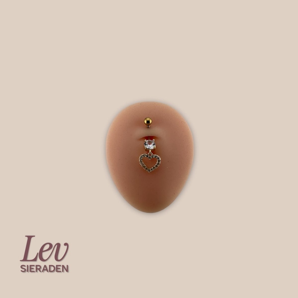 Lev Sieraden - 1.6x10mm Navel piercing met XL zirkonia hart hanger - navel piercing - Goud kleurig - Titanium - extern geschroefd