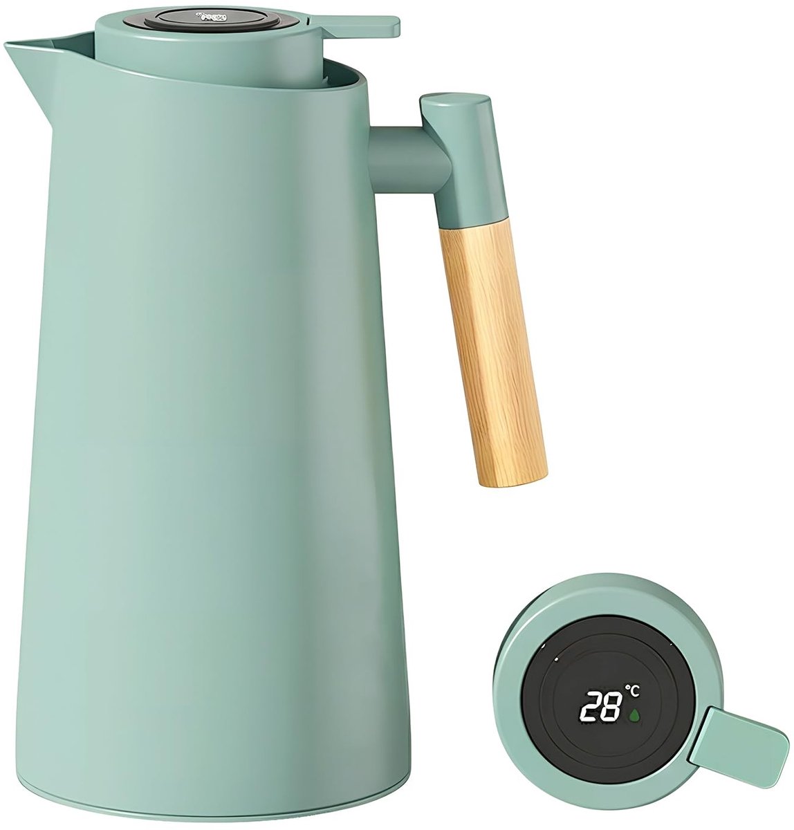 Omgoods - Thermoskan 1 Liter met Temperatuurweergave en Houten Handvat