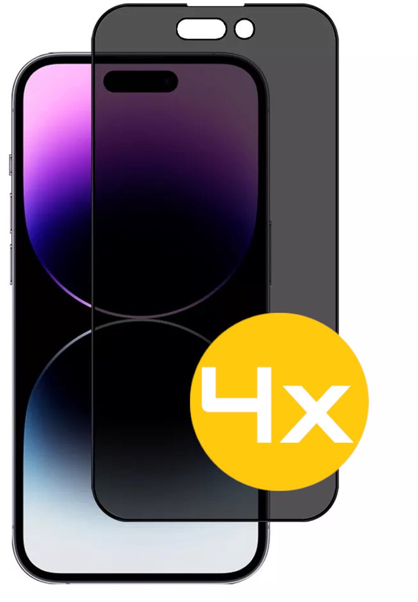 Privacy Screenprotector Geschikt Voor iPhone 14 Pro - Volledige Beschermglas - 4 Stuks