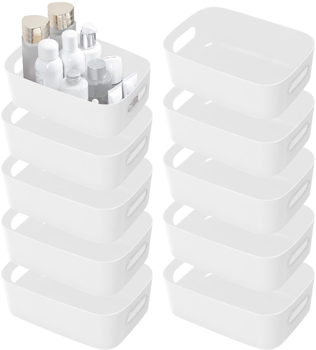 Omgoods - Set van 10 Witte Plastic Opbergmanden met Handvatten