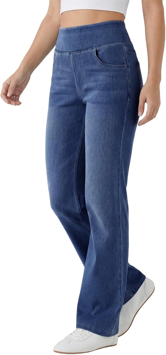 Jeans Dames Trek Aan Jeans Recht Hoge Taille Elastische Trendy Lichtgewicht conische Denim Jeggings Voor Vrouwen