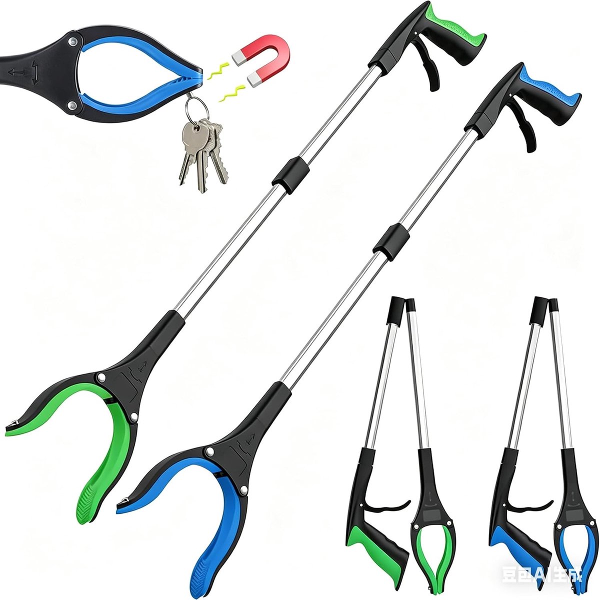 grijper, grijptang voor senioren, aluminium, vuilnisverzameltang, 360° draaibare kop, vuilnisgrijper tang, voor afvalverwijdering, afvalverzameling, armverlenging, 2 stuks