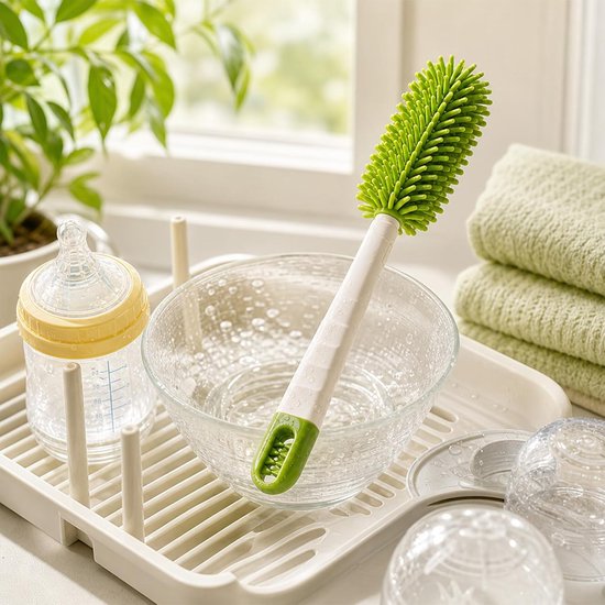 2 in 1 met Rietjesborstel, Siliconen Flessenborstel BPA Vrij, Reinigingsset voor Babyfles Thermosfles Drinkfles Reizen — afbeelding 5