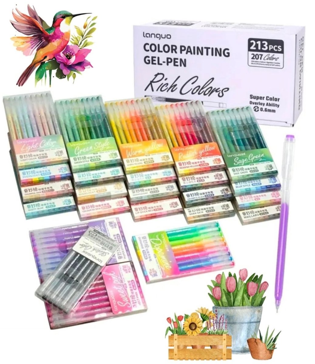 Omgoods - Set van 213 Gelpennen in 207 Kleuren voor Creatieve Projecten