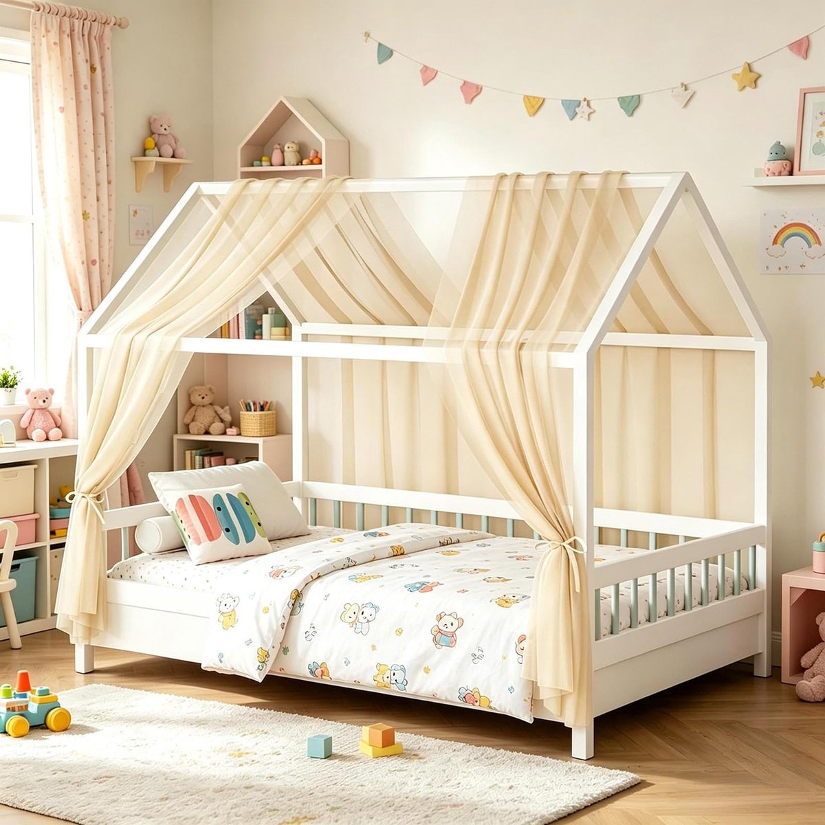 Omgoods - Set van 2 Bedhemels, 150 x 350 cm, Voor Kinderen, Khaki