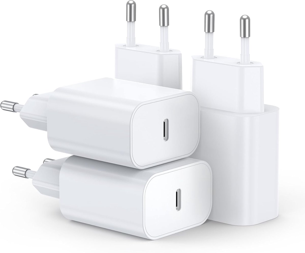 20W USB C Adapter, USB-C Oplader compatibel met i-Phone 17/16/15/14/13 Plus Pro Max Mini, i-Pad, Air-Pods, Samsung Galaxy S25/24/23, USBC Plug Netadapter Snelle Oplader (4 Poorten)