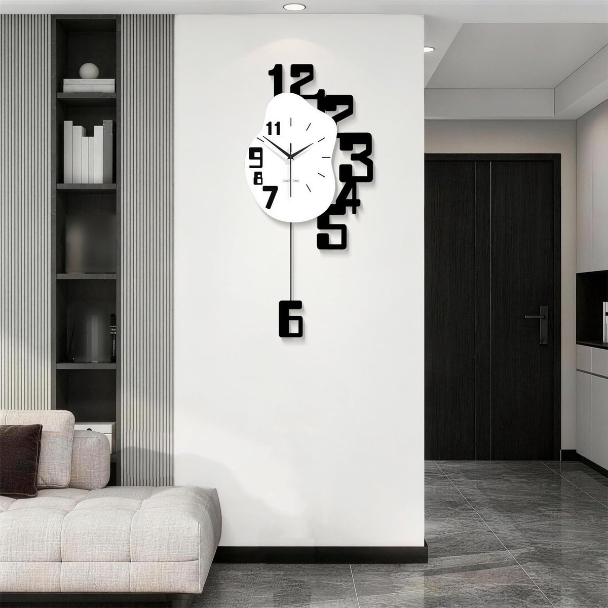 Omgoods - Moderne Wandklok met Pendel - Stille Decoratieve Klok voor Woonkamer en Slaapkamer