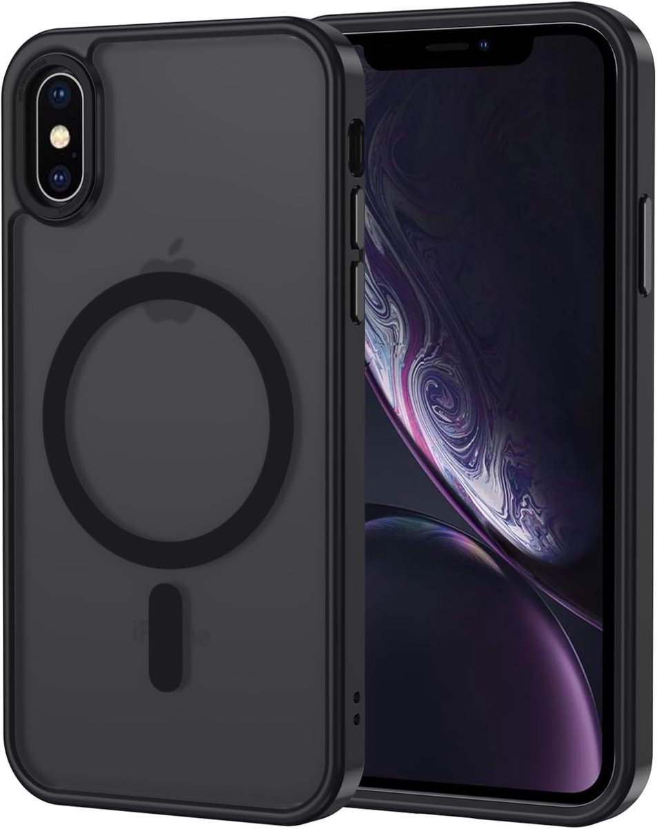 Hoes voor iPhone X/XS, magnetisch, compatibel met MagSafe, mat doorschijnende telefoonhoes voor iPhone X/XS, krasbestendige pc-achterkant + TPU-bumper, zwart