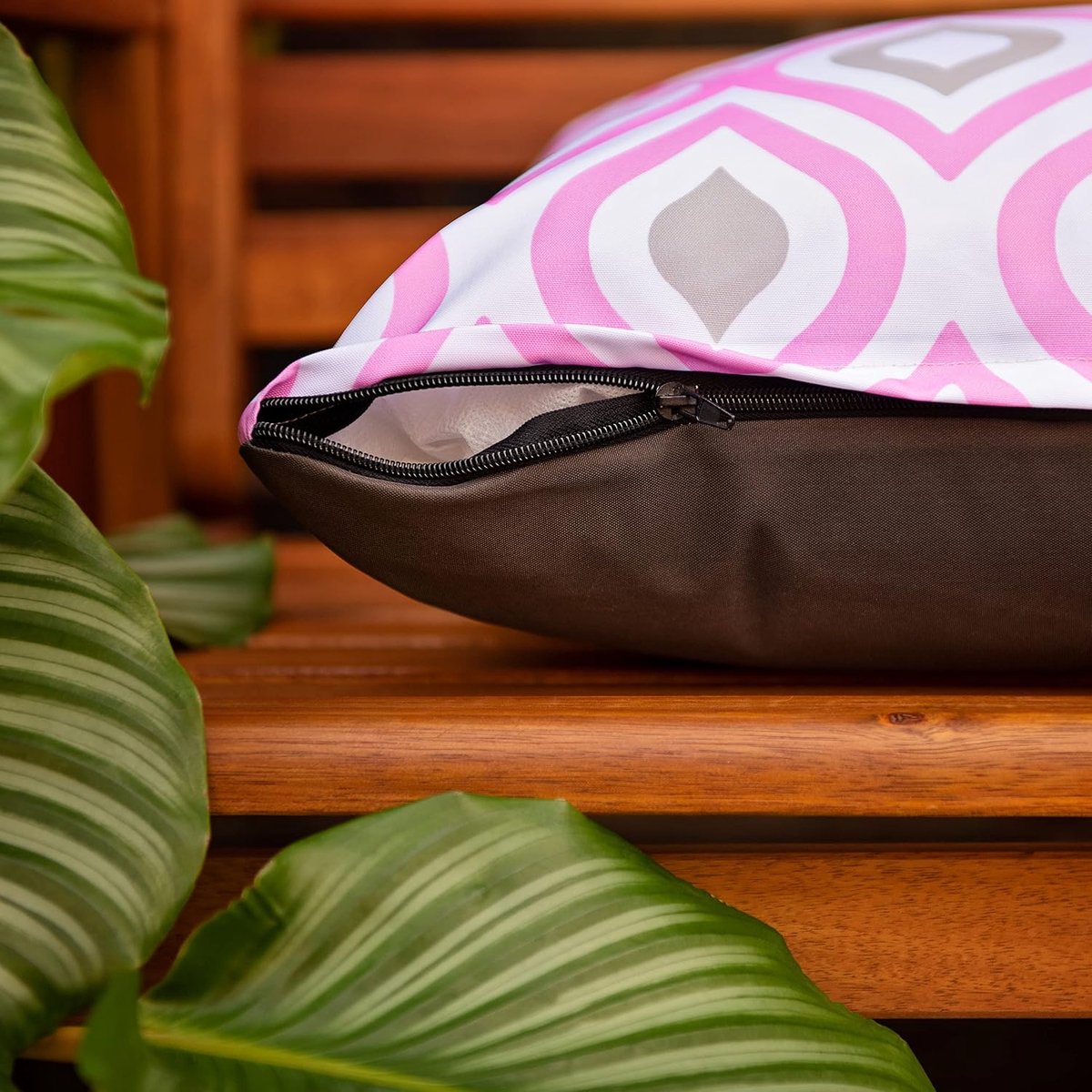 premie buiten tuin verstrooid patroon kussen | waterbestendig | groot voor Patio rotan stoelen | holle vezel gevulde buitenmeubilair kussen (1, Roze/Grijs)