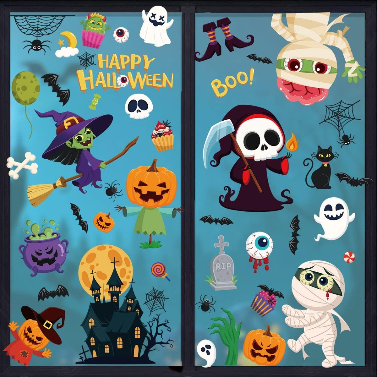 Raamstickers - herbruikbare dubbelzijdige schattige cartoon Halloween venster klampt monster heks voor kinderen