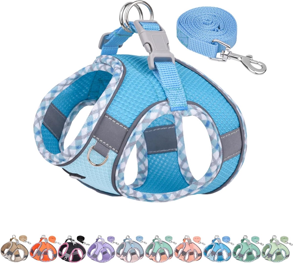 Ontsnappingsbestendig hondentuigje, extra zachte jacquardstof, vochtafvoerende voering, verstelbare pasvorm voor Boston Terrier, Pekinees, hardlopen, speelafspraken, buitenavonturen (blauw, L)