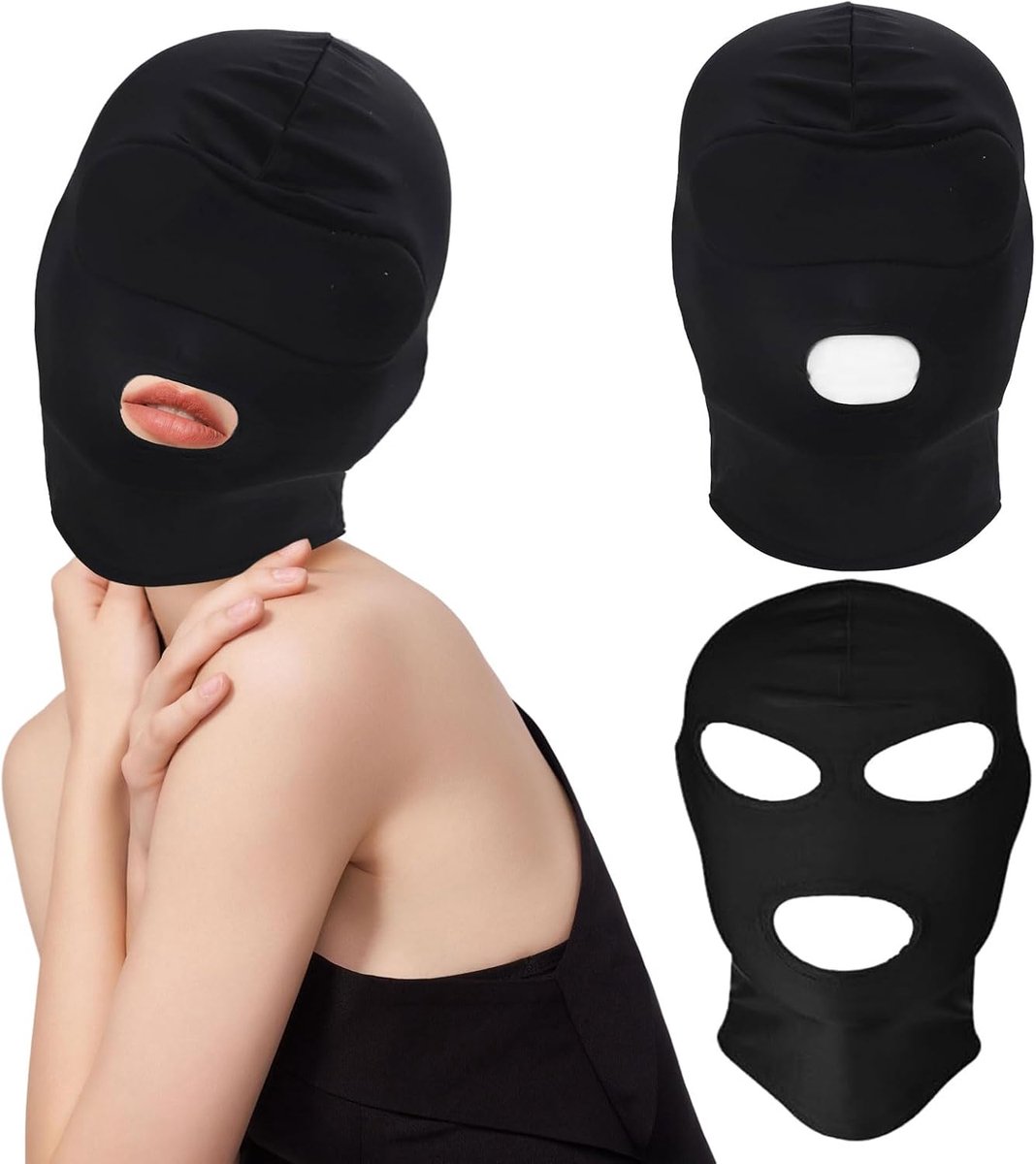2 stuks uniseks volledige bedekking capuchon masker, capuchon masker, geopende mond show ogen gezichtsmasker, elastisch ademend hoofdmasker, gezichtsmasker voor koppelspelletjes feest,