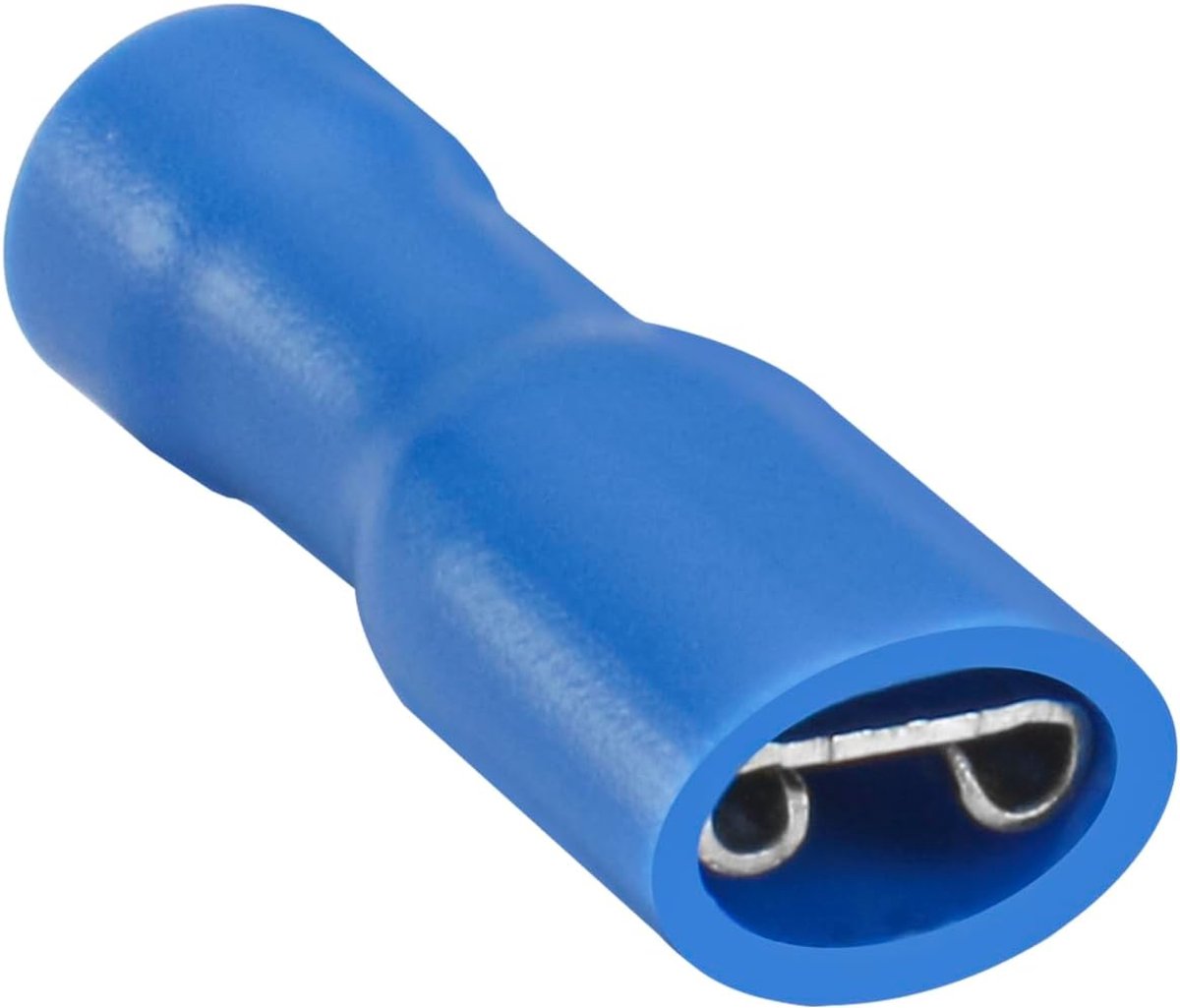 100 stuks volledig geïsoleerde vinyl snelkoppelingskabelklemmen FDFD2-187, 4,8 x 0,5 mm, voor 1,5-2,5 mm² (16-14 AWG), blauw, 100 stuks