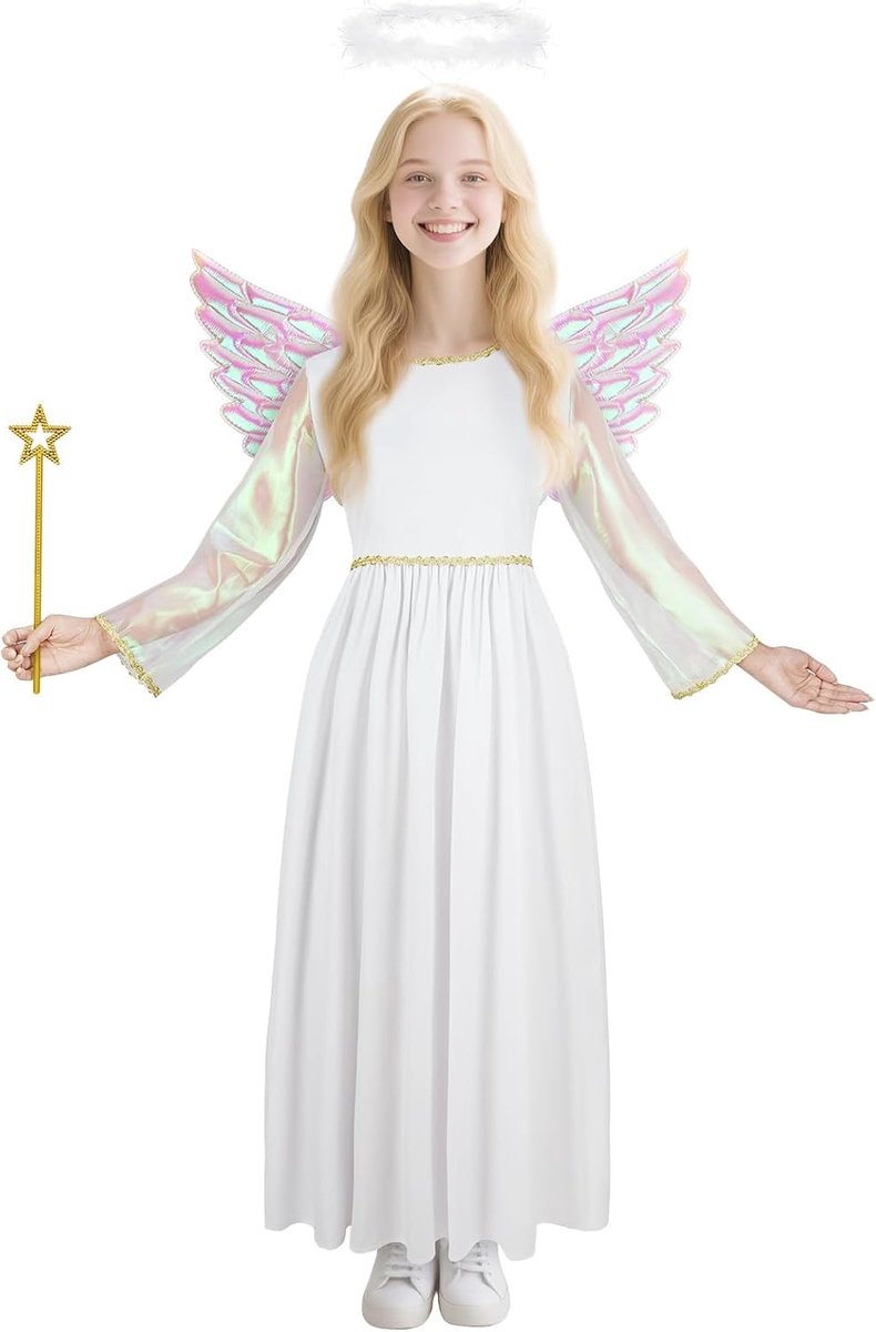 Kostuums meisjes engeljurk witte engeljurk met toverstaf vleugels en halo meisjes doopjurken voor Kerstmis, geboorte Panto, carnaval kostuum