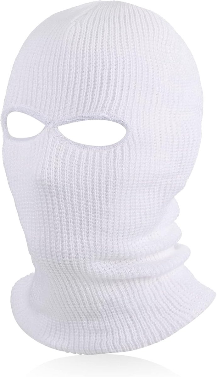 Gebreid skimasker voor de winter, gebreide bivakmuts met 2 gaten, voor buiten en sport, wit, Eén maat