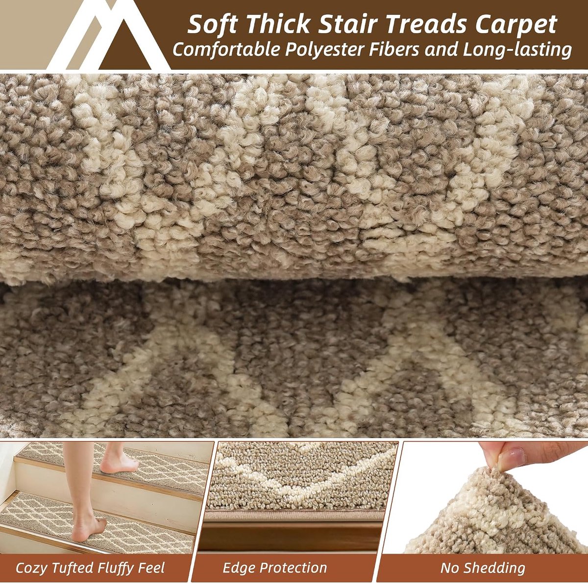 Trapmatten, 70 x 22 cm, antislip trapmatten zelfklevend, wasbaar in de machine, 100% polyester, TPE-rug, ideaal voor kinderen, senioren en huisdieren, beige ruiten