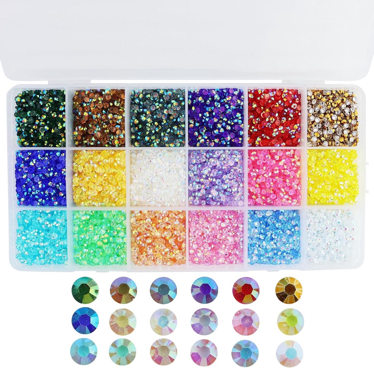 18 kleuren 3 mm platte achterkant hars kristal strassteentjes glitterstenen om te knutselen, Bedazzler kit voor handwerk, nagels, kleding, gezicht, schoenen, tumblers, decoratie