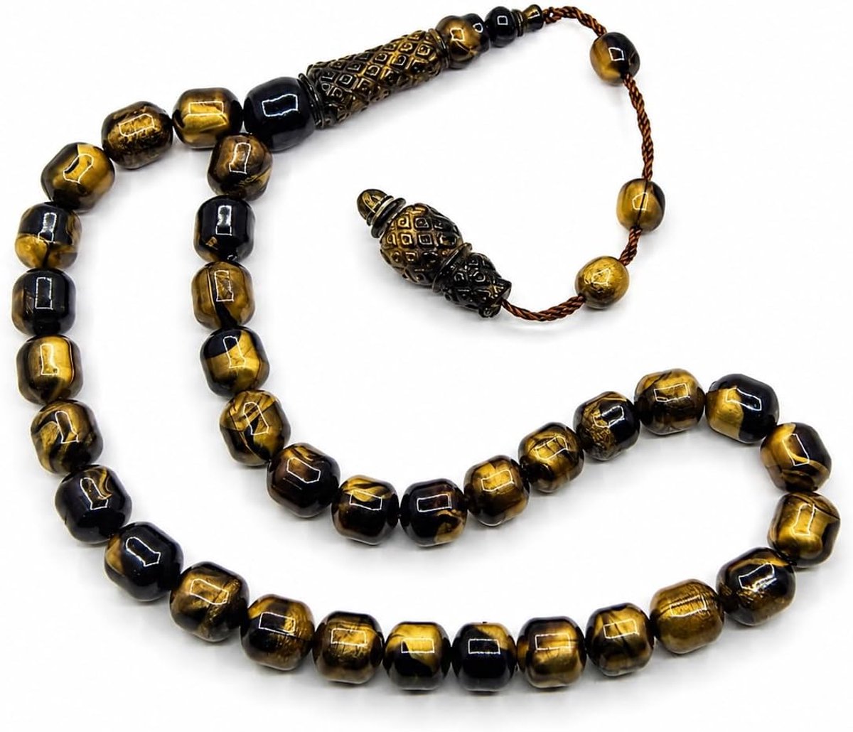 Kralen gebedsketting acryl Misbaha Subha Tasbih Tespih vatvormige gebedskralen met versierde imam uit Turkije 34,5 cm
