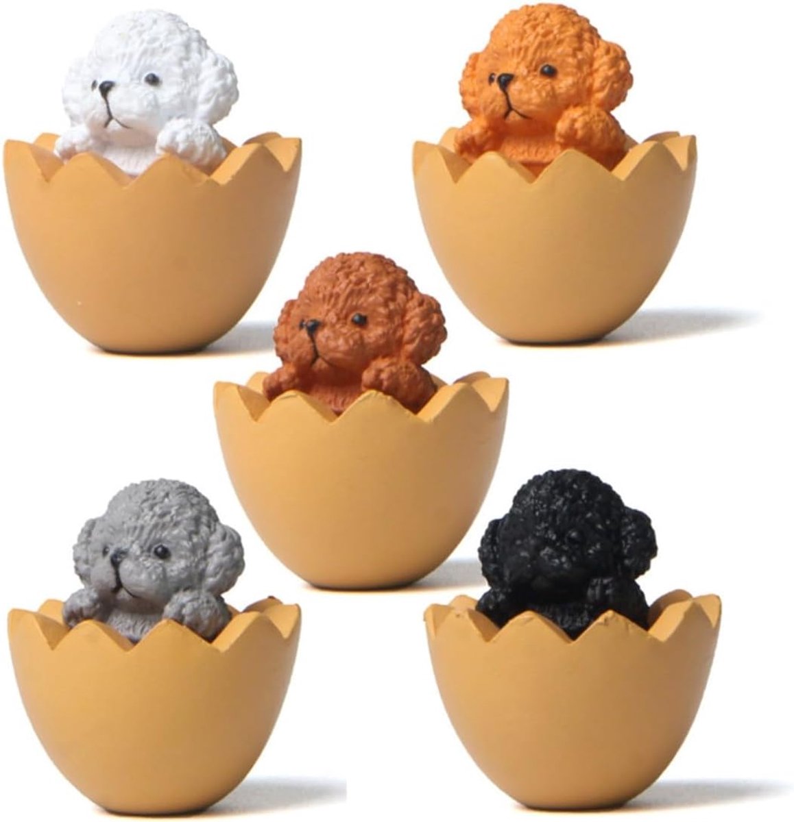 5 stuks, miniatuur-hondenfiguren, decoratie, mini-poedel in eierschalen, pasgeborenen, puppy, beeldje, baby, puppy, poedel, ornamenten, tafeldecoratie, auto, computer