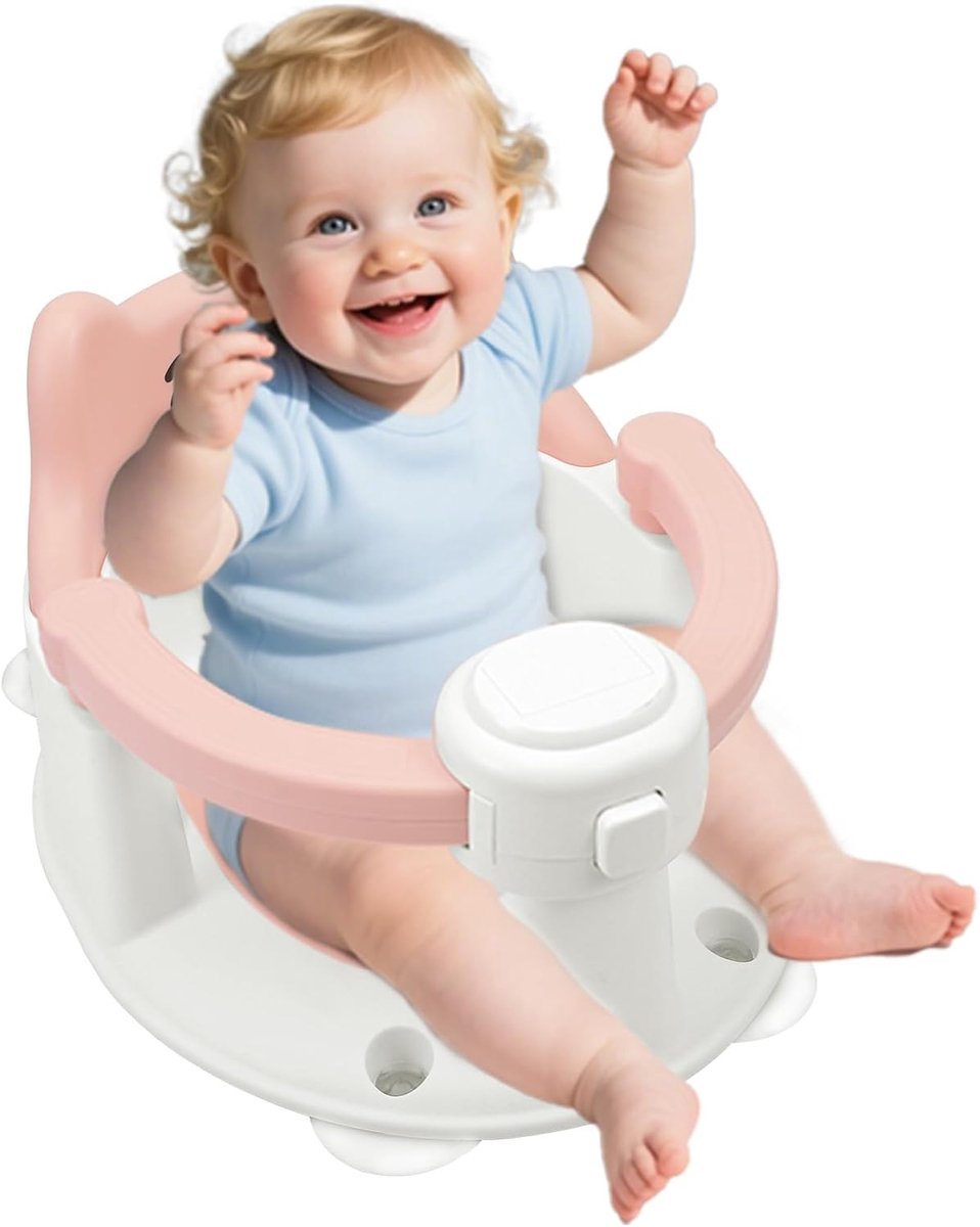 Badkuipzitje voor baby's vanaf 6 maanden, babybadzitje met 4 zuignappen, badzitje voor douche of bad, douche, cadeaus voor peuters en pasgeborenen (roze)