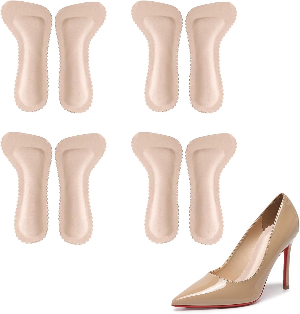 4 paar 3/4 hoge hakinzetstukken voor vrouwen, antislip lederen gewichtsverschuivende inlegzolen kussen, zelfklevende hielpads voor 6-7 maten schoenondersteuning sandalen platte jurk comfort