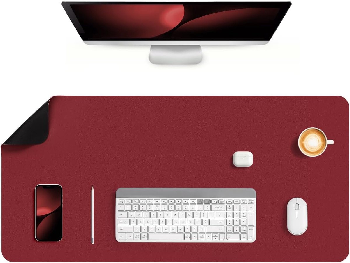 Bureau Onderlegger, Dubbelzijdige Antislip Bureaumat | Bureaubeschermermat PVC Kantoor Grote Lederen Bureauma Desk Mat(43 x 90 cm, Rood Zwart)