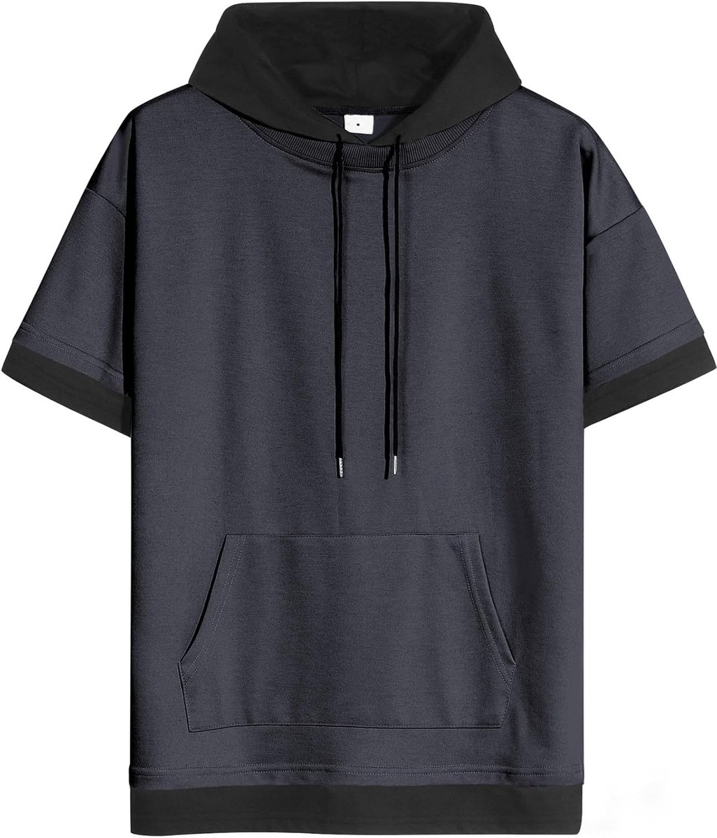 Korte Mouw Hoodie Hip Hop Athletic Katoenen Patchwork T-shirt Hoodie Sportieve Capuchontrui